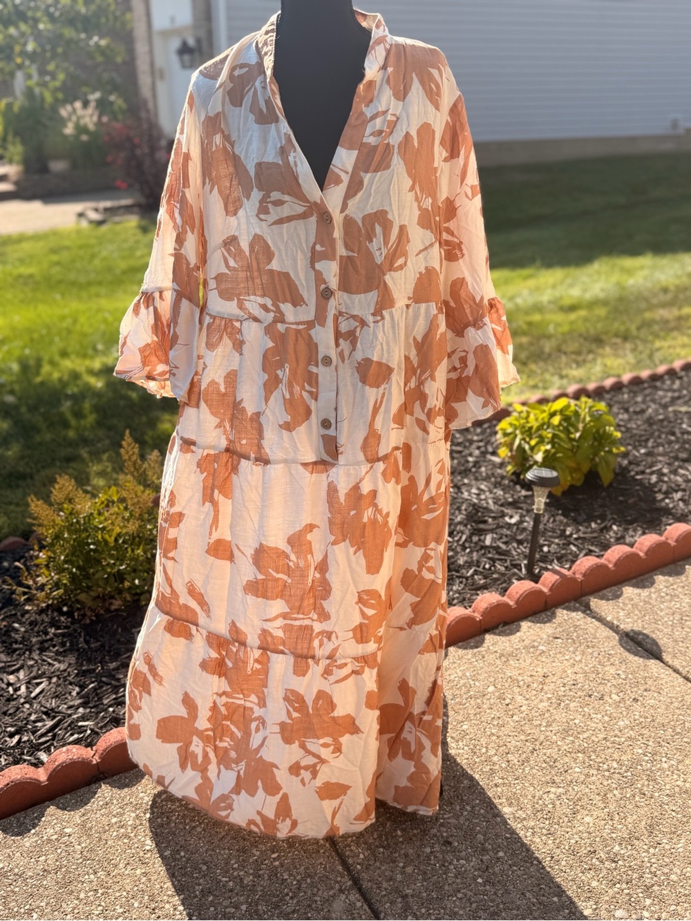SHEIN White Maxi Dress with Rust Floral Print